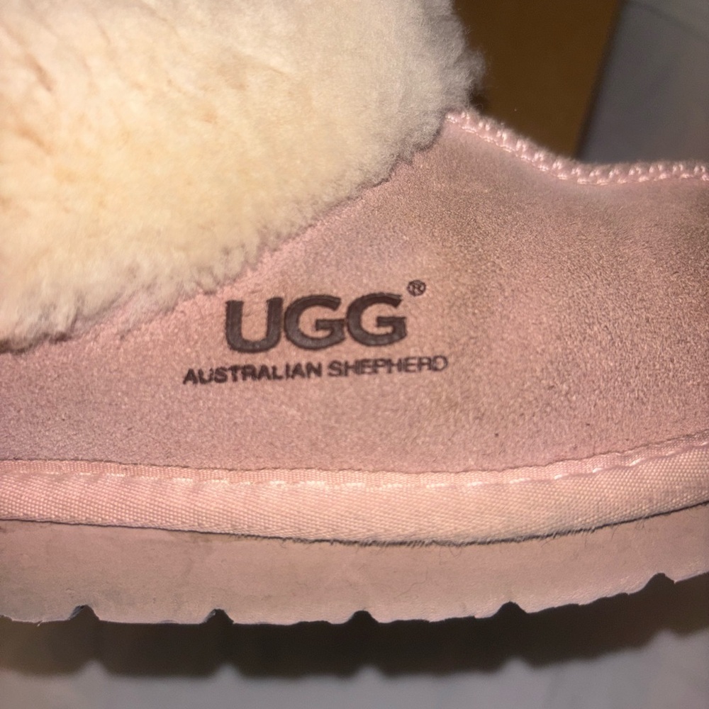 UGG Pink Sheepskin Plush Collar Slip-On Slipper - Picture 5 of 17